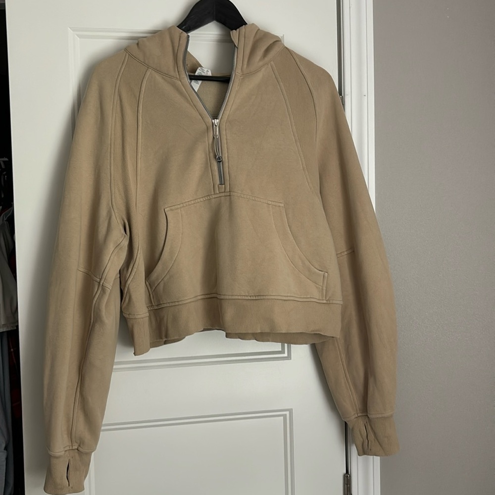 Lululemon cropped half zip scuba in beige